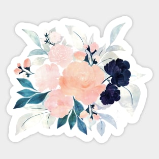 Elegant Blue Pink Mint Flowers Watercolor Floral Sticker